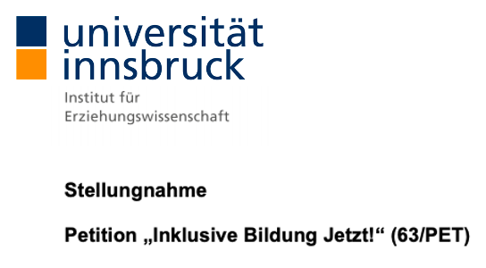 Das Bild zeigt den Screenshot der Stellungnahme zur Petition von Prof. Lisa Pfahl, Universität Innsbruck,
Institut für Erziehungswissenschaft. Bild enthält Link zur Stellungnahme.